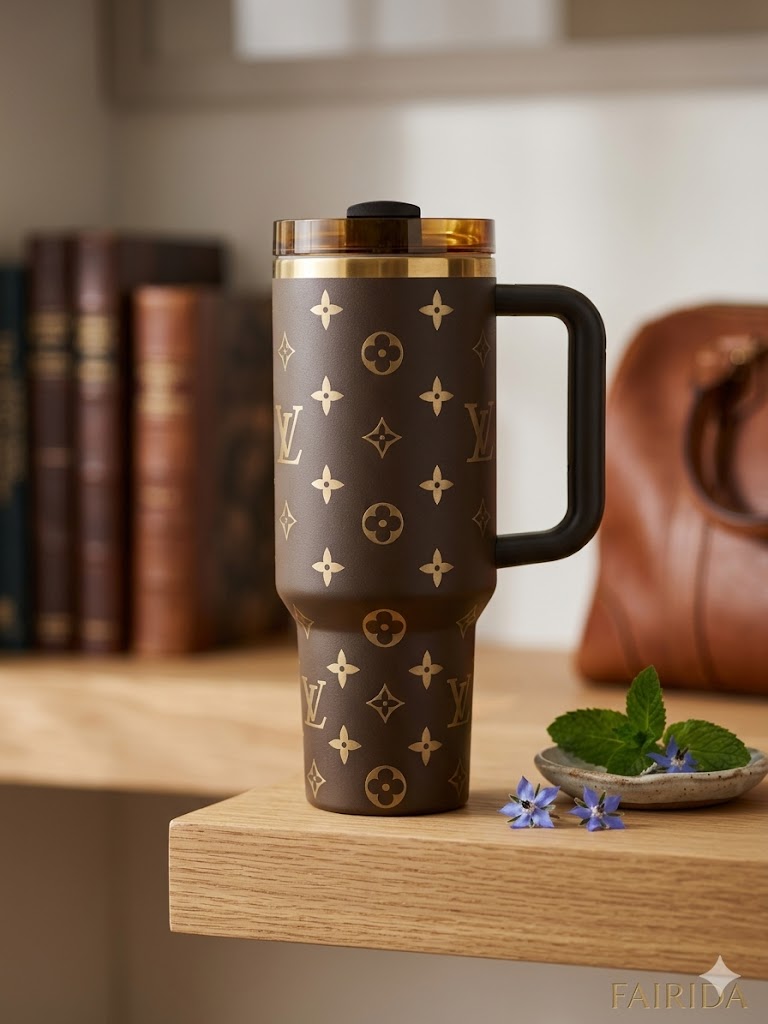 40oz Tumbler with Handle and Straw - Coffee